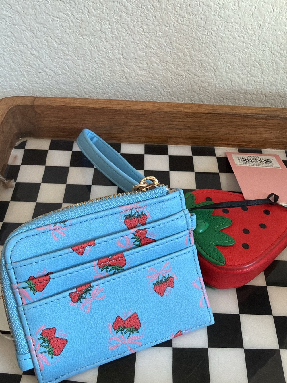 Juicy Couture Blue Strawberry Cardholder Wristlet with Red Strawberry Coin Pouch - Picture 2 of 2